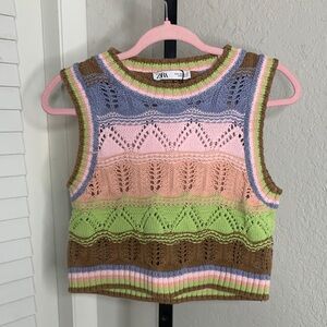 Zara crochet grannycore sleevless sweater top small